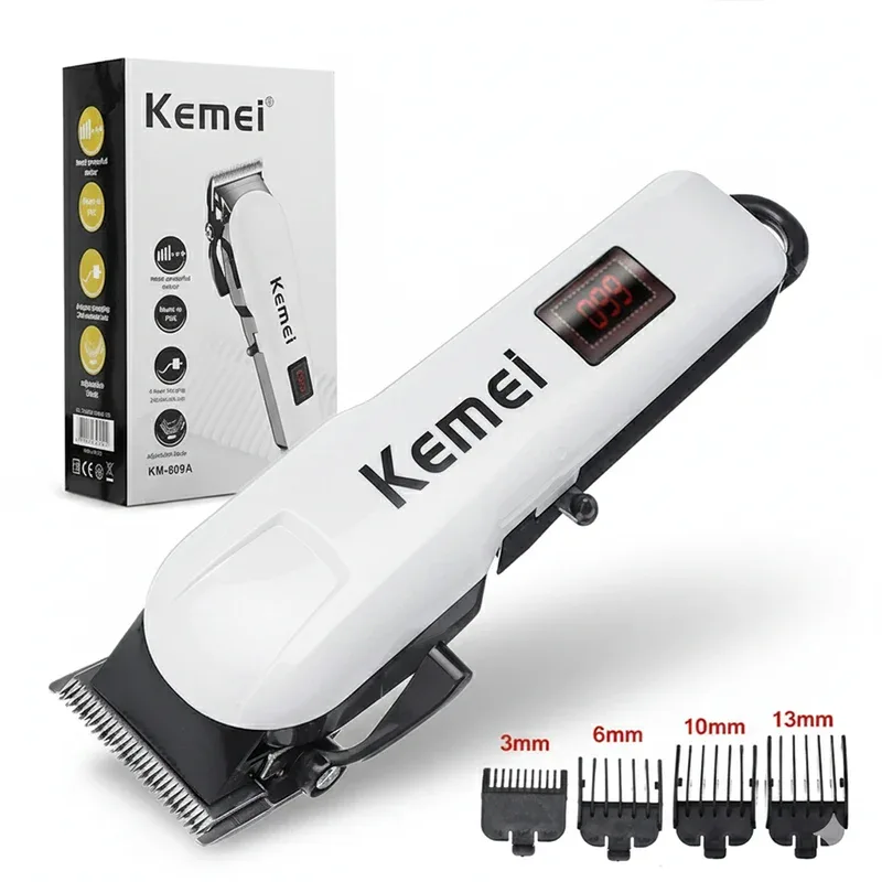 Kemei KM-809A Digital Electric Rechargeable Professional Hair Clipper Trimmer AC DC