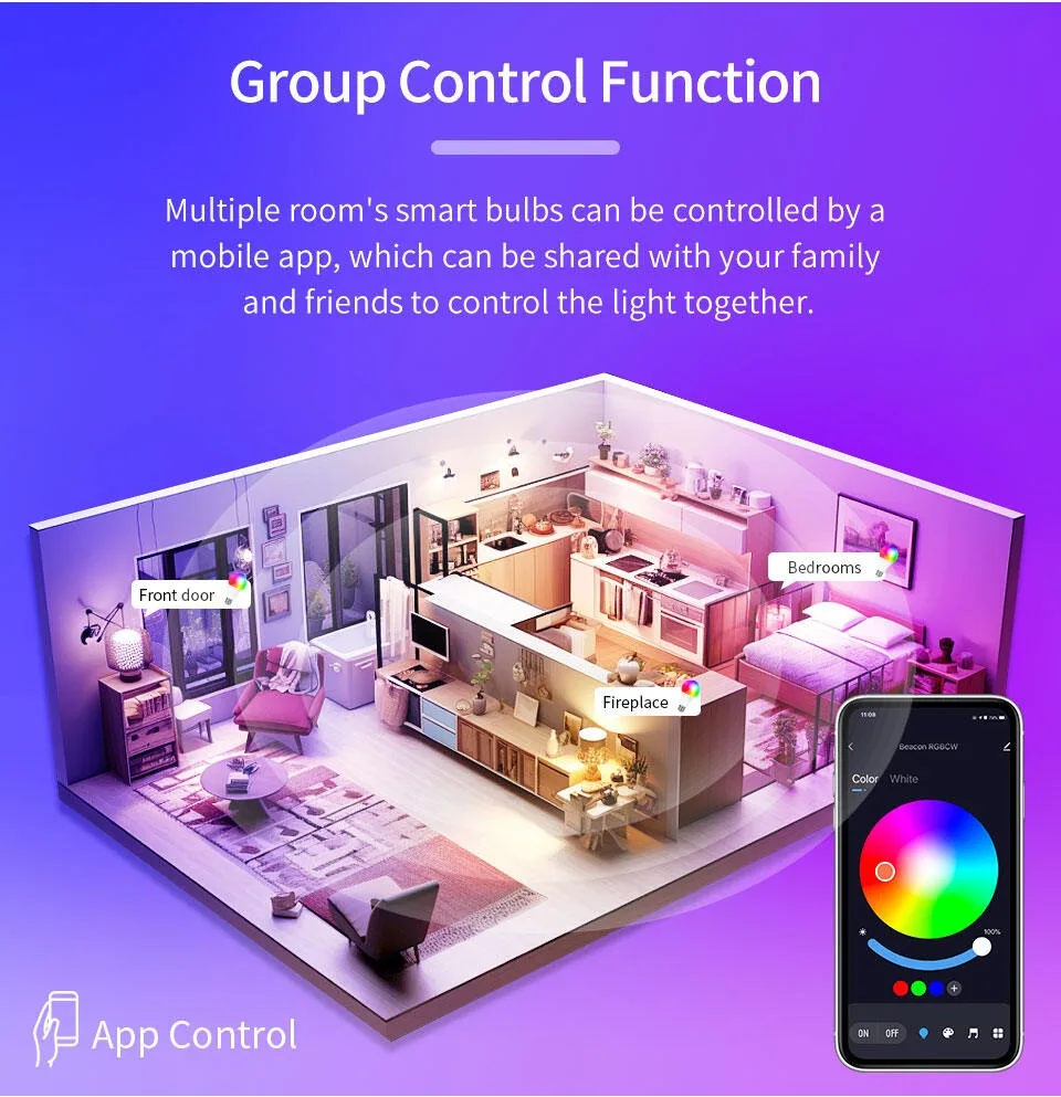 Tuya Smart LED Bulb 10W RGB+CCT with App Control, Bluetooth/Tuya Compatible, Dimmable Home Lighting — view 3