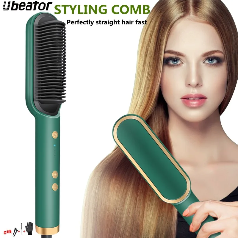 Professional 2 in 1 Hair Straightener Brush - Electric Hot Comb for Salon-Style Results - FH909 — view 2