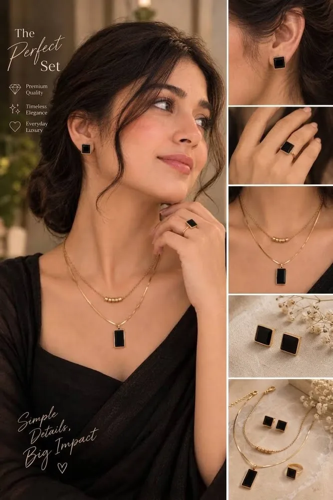 Black minimalistic jewellery combo — view 2