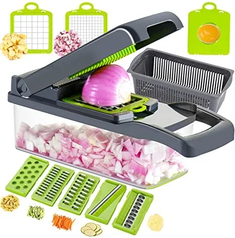 16 in 1 Premium Multifunction Vegetable Cutter with Squre Basket – Portable Chopper, Shredder & Grater for Quick Meal Prep