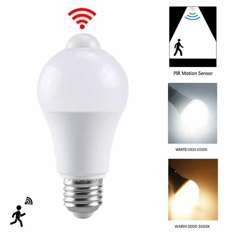 Motion Sensor Bulb LED Lamp B22 PIR Sensor Light Bulb Auto ON/OFF 12W or 15W