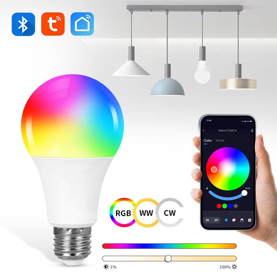 Tuya Smart LED Bulb 10W RGB+CCT with App Control, Bluetooth/Tuya Compatible, Dimmable Home Lighting