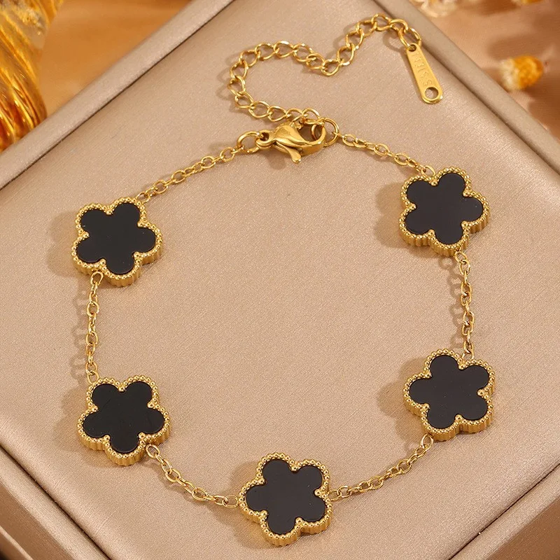 Black five clover flower bracelet
