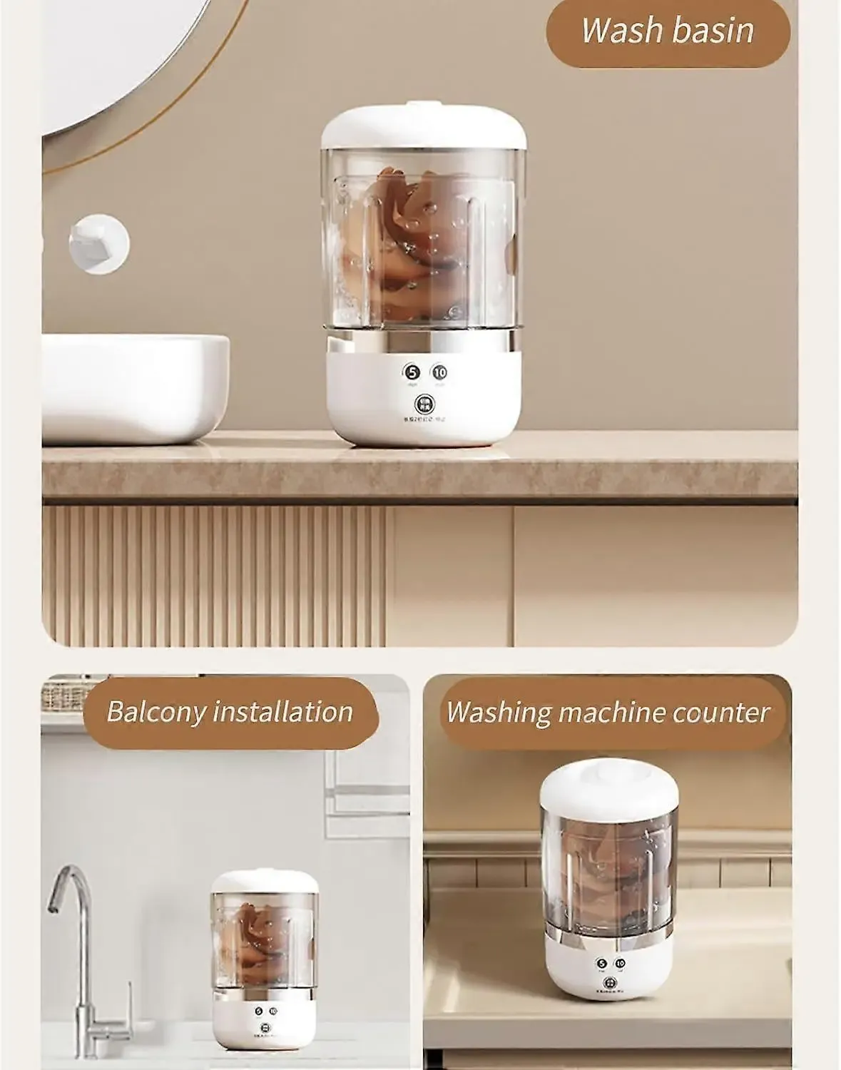 Mini Rechargeable Washing Machine Portable Automatic Travel Laundry Washer — view 2
