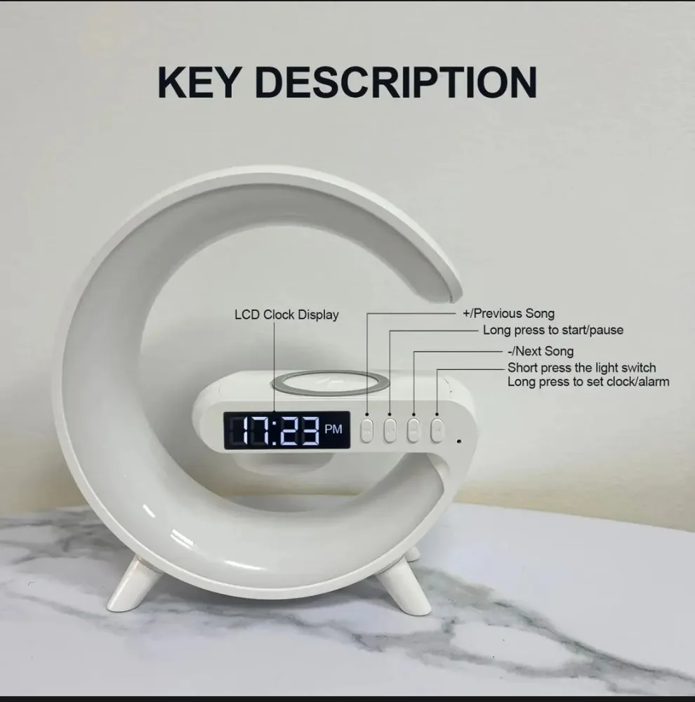 Smart Sound Machine Wake Up Light Alarm Clocks Bluetooth Speaker 10W Multifunctional Wireless Charger LED Atmosphere RGB Night Light Alarm Clock Desk — view 3