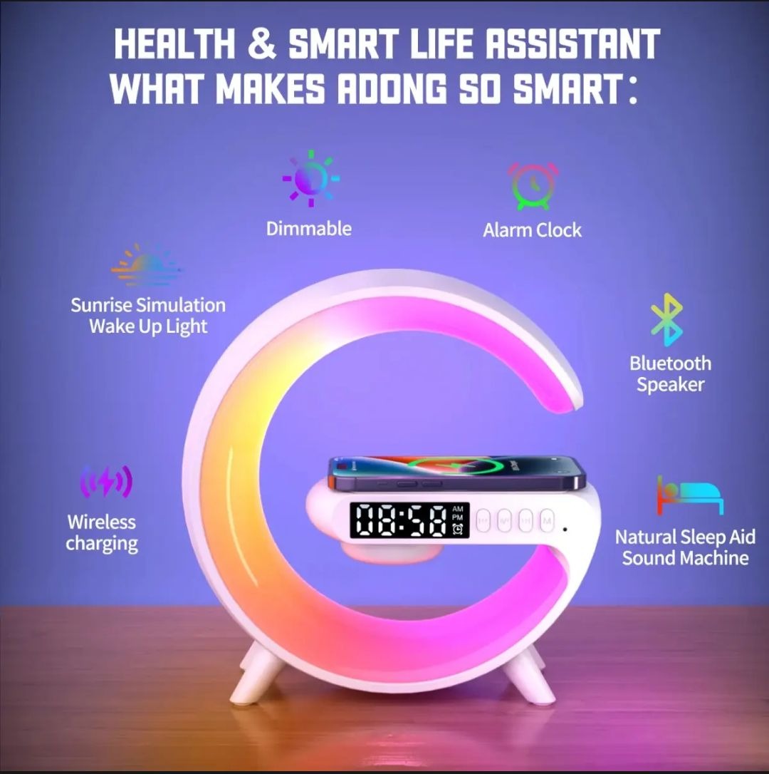 Smart Sound Machine Wake Up Light Alarm Clocks Bluetooth Speaker 10W Multifunctional Wireless Charger LED Atmosphere RGB Night Light Alarm Clock Desk
