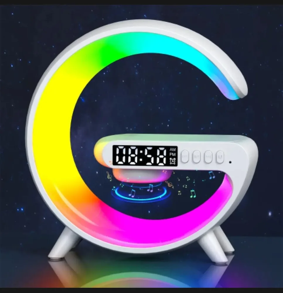 Smart Sound Machine Wake Up Light Alarm Clocks Bluetooth Speaker 10W Multifunctional Wireless Charger LED Atmosphere RGB Night Light Alarm Clock Desk — view 6