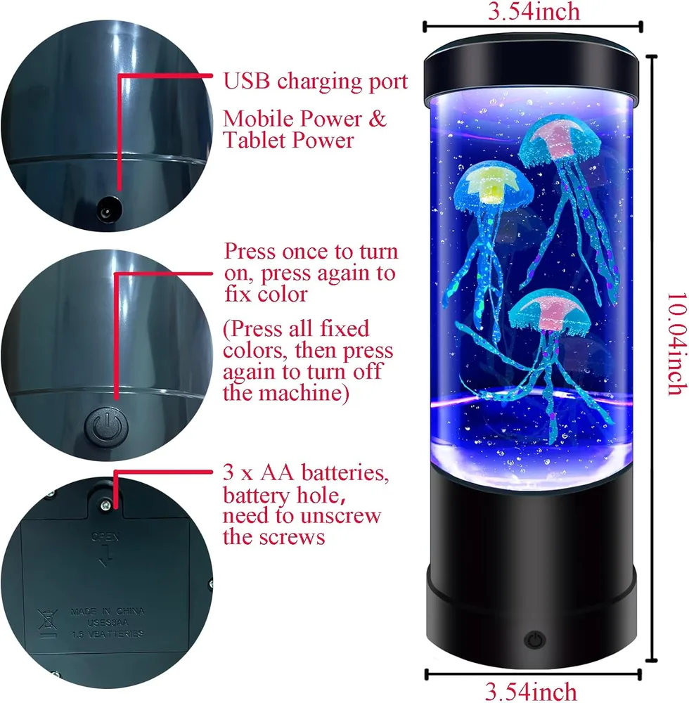 7 Color Changing Jellyfish Lamp, Aquarium Light, USB/Battery Bubble Jellyfish Night Light, Desk Mood Lamp for Home, Bedroom, Room & Office — view 3