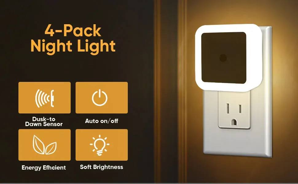 Auto On/Off Mini Wall LED Night Light - Convenient & Smart Bedroom Illumination LED Night Light Sensor Control Light — view 3