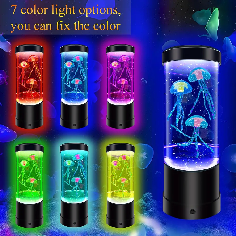7 Color Changing Jellyfish Lamp, Aquarium Light, USB/Battery Bubble Jellyfish Night Light, Desk Mood Lamp for Home, Bedroom, Room & Office — view 2