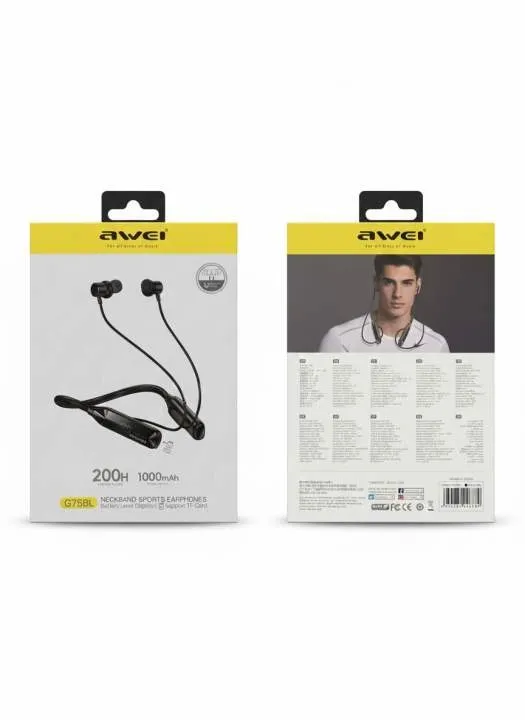 Awei G75BL 200Hour With Display Neckband Sports Earphones — view 2