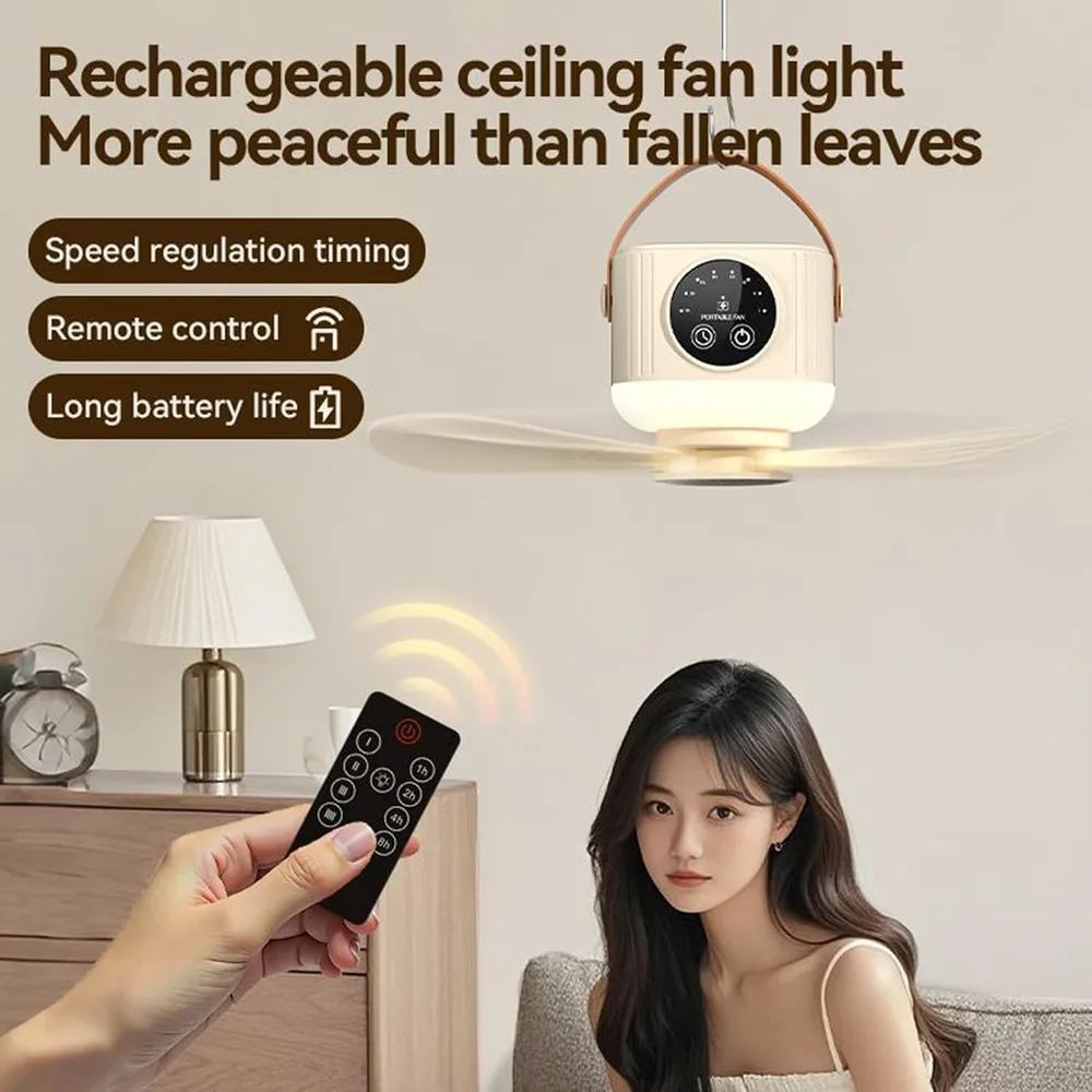 Tent Ceiling Fan, Usb Rechargeable Cooler Adjustable Speeds, 3600mah Blower With Light for Bedrooms, Camping, and Outdoor Use